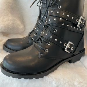 Hot Topic Vegan Leather Moto/Combat Studded Boots - Sz 8